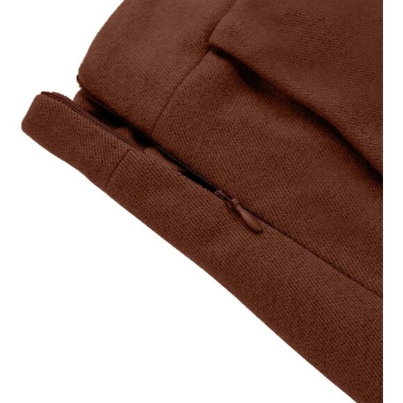 Womens LongPure CoffeeElastic Waist A-Line Pleated Tartan Long Plaid Wool Skirts - Picture 4 of 6